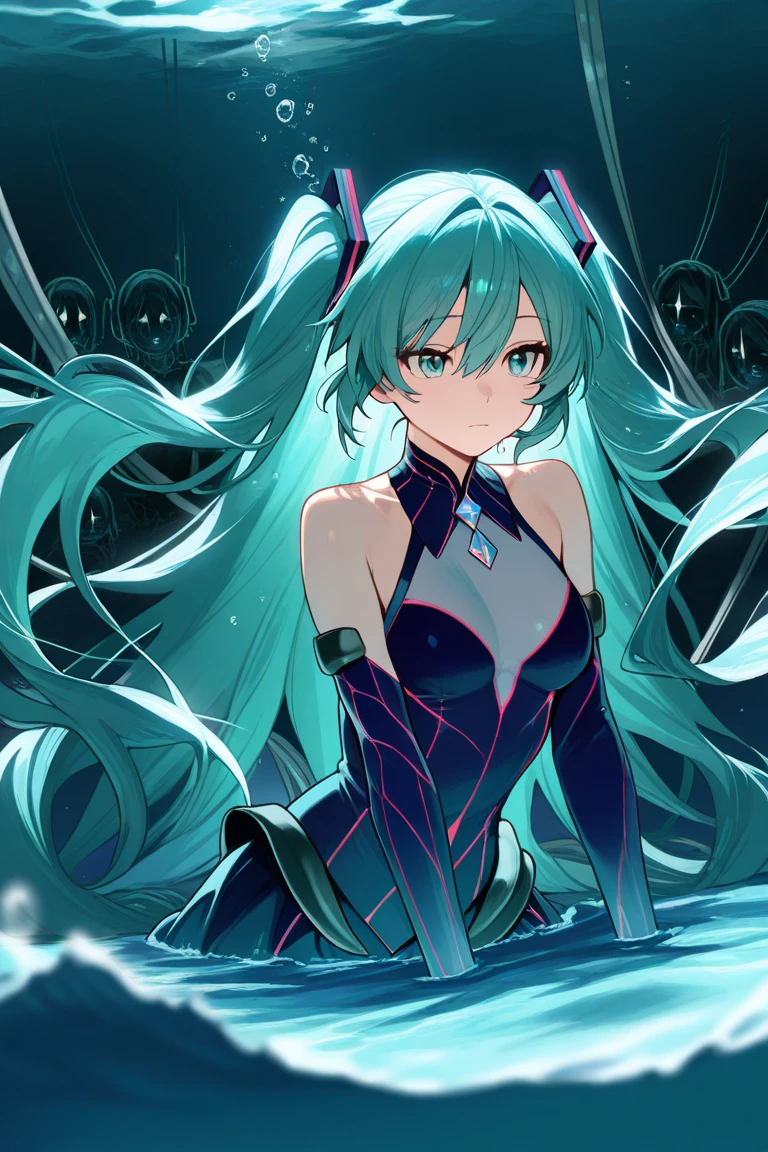 Beautiful Hatsune Miku's slender shadow on the ground
