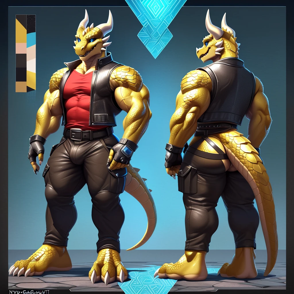 highest quality, masterpiece, finely detailed, detailed eyes, detailed face, intricate details, full body pose, Character Design Sheet, Adventurer, dragon, anthro, male, long neck, long horns, gold-colored eyes, stone scales, muscular, tail, digitigrade, solo, grey scales, style of geppei5959, sketchy style, multiple angles,