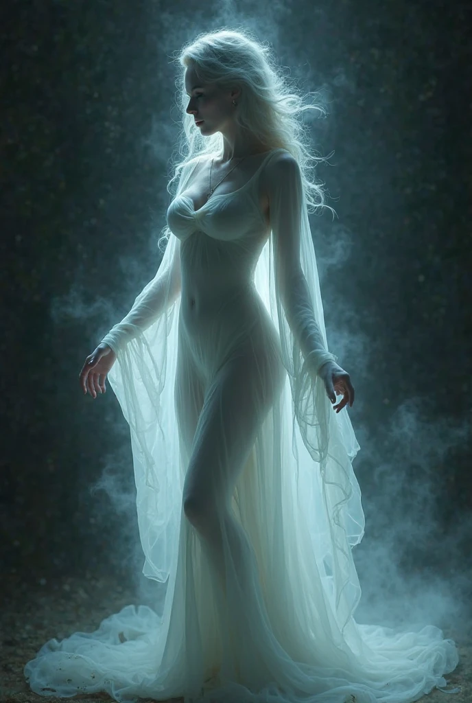 8k, 3d render, sublime quality, full body shot of beautiful white-haired 18 year old girl sitting on a stone, (intricate, sheer, most transparent, extremely translucent, ragged, reaper (barely clothed with anything, very thin cloth:1.4)), intricate, beautifull face, sublime body proportions, elegant, highly detailed, digital hyperrealistic photography, hyperrealistic photography filigree, shyness, most beautyfull face, (masterpiece, sidelighting, (finely detailed beautifull blue eyes: 1.2)), scenery at night with dim moonlight illuminating cloth and creepy woods like on a graveyard