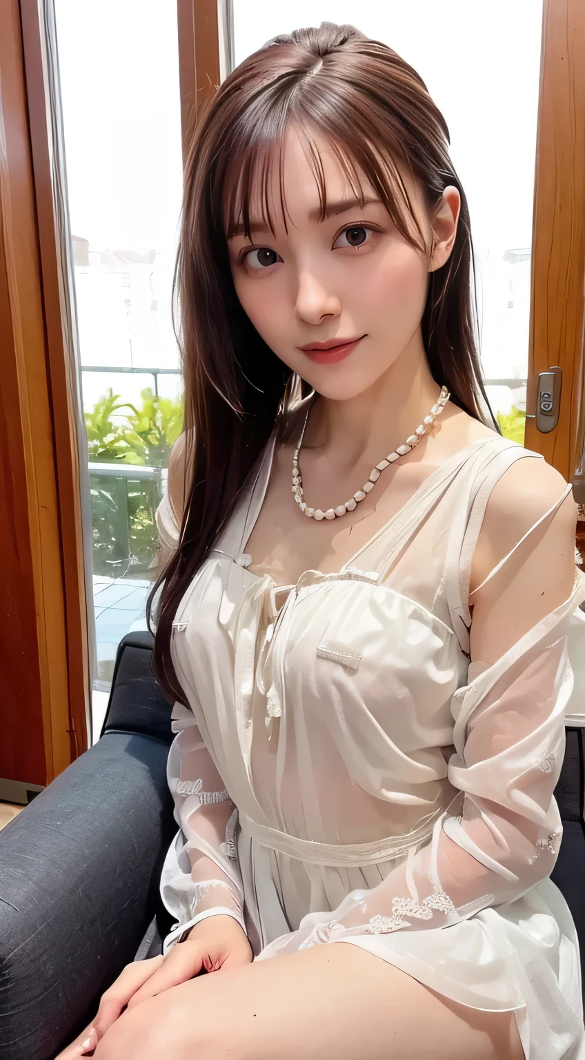 Tabletop, Highest quality, figure, Super detailed, In detail, High resolution, 8k wallpaper, Perfect dynamic composition, Beautiful attention to detail, Wavy long hair,Big breasts Natural color Lips, Sexy pose,smile,Harajuku、25-year-old woman、Beautiful woman、Looking at the camera、Super Real、(((Reality:1.5))),(((blouse:1.5)))、Standing posture、Top view、Brown Hair、blue eyes、The Perfect One Woman