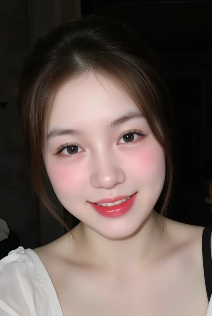 (Ultra-realistic), (shape), (High resolution), (8k), (Very detailed), (Best shape), (Beautiful and detailed), (highest quality), (Very detailed), (masterpiece), (wallpaper), (Detailed face), alone, One Girl, whole body, Spectators staring, Beautiful eyes and mouth, Detailed face, bar counter, In the Dark, moderate, Pure erotic face ace_v1, smile, Long Hair, Dark blonde hair, bangs, Off-the-shoulder oversized clothing, Sit on a chair, Beautiful Teeth, Blushing, A captivated look,