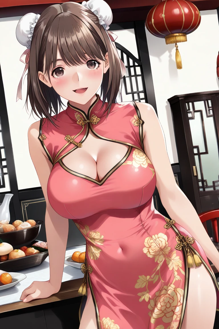 (((Her chest rests on a large tray carrying food.)))、(((A red cheongsam with no fabric only on the chest area)))、High-definition images, atmospheric perspective, 8K, Super detailed, Accurate, highest quality, single shot, 1 Japanese girl、The whole body is shown、(((Completely naked))),(white skin),(highest quality), very delicate and beautiful, very detailed, 8k wallpaper, wonderful, finely, very detailed CG uniformity, High resolution, soft light, beautiful detailed 19 year old, very detailed目と顔, beautifully detailed nose, finely beautiful eyes,short hair,cinematic lighting,perfect anatomy,very big breasts、heavy chest,(J cup),slender body、Bright Chinese restaurant、Chinese cuisine、smile、(hair is dirty, asymmetrical bangs, light brown hair),(((My whole body is wet with sweat)))、(((expose both nipples)))、(((expose big breasts)))、(((Her chest rests on a large tray carrying food.)))、(((Her chest rests on a large tray carrying food.)))、