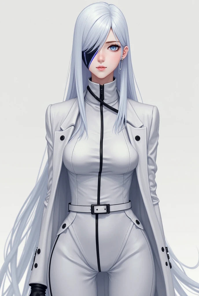 beautiful girl long light blue hair and blue eyes, white skin, slim body, big breasts, sexy, standing pose, wearing white military uniform and hat, cool girl, military girl, facing forward, face portrait, snow background, smooth texture, high quality, high detail, ig model, realistic.
