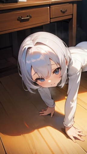 Score_9, score_8_up, score_7_up, source_anime, 1girl, solo, pale, long white hair, blue eyes, cute face, big tits , thick thighs, eyes closed, opened shirt, big tits, indoors