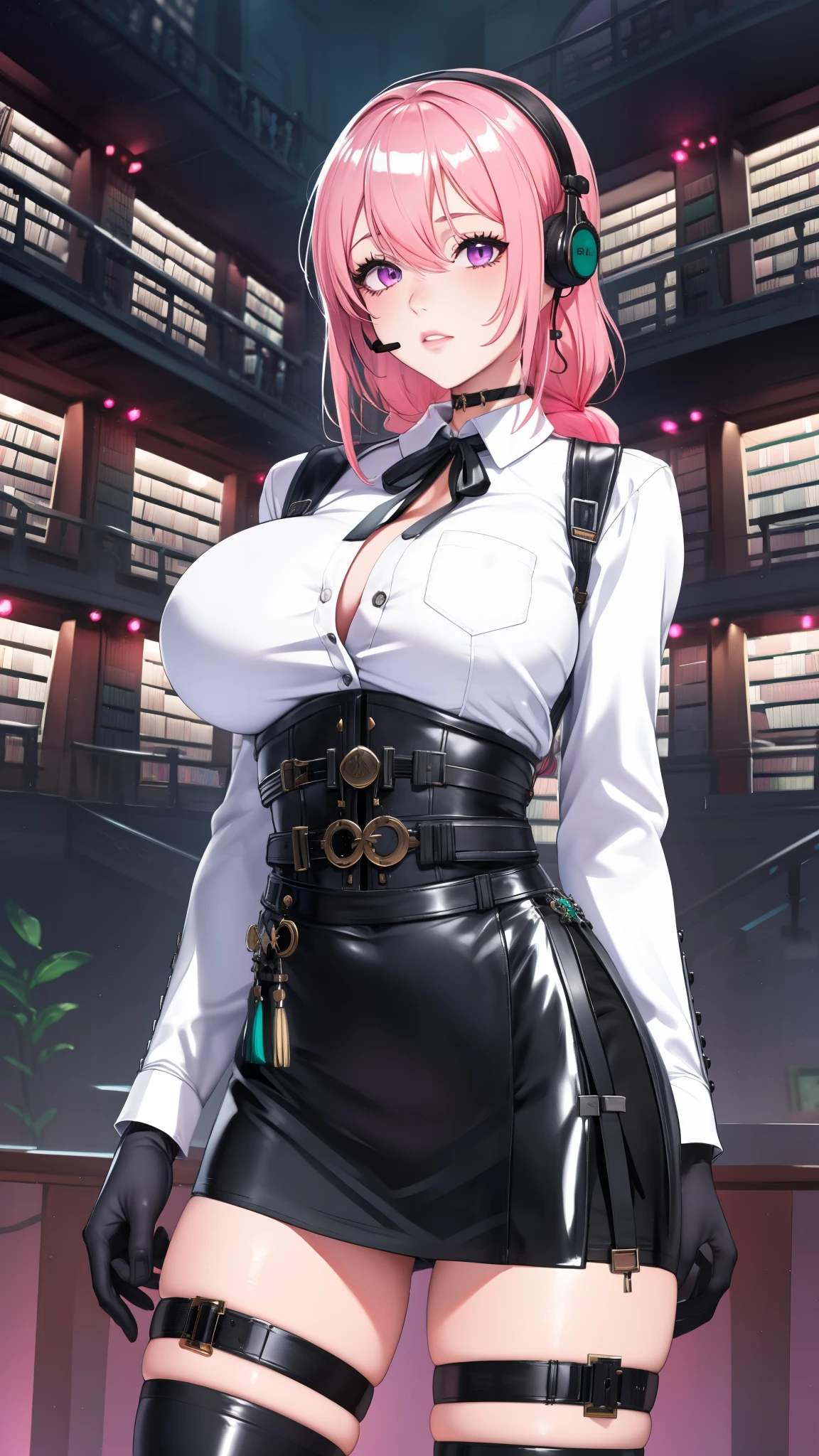 Highest quality, masterpiece, Highly detailed CG, Highly detailed 8K wallpapers, Standing High resolutionR ,white, 1 girl,alone,Hair Flowers, Pink Hair, hair accessory ,bangs ,Hair between the eyes, Green Eyes, bright pupil, Hair intake, short hair, Side Lock, White Flowers,  Huge breasts, sexy lingerie，Lace Lingerie，Erotic lingerie，Pleated skirt, Ultra mini skirt, Purple Skirt ,Thick thighs,, Beautiful images, High resolution, masterpiece, Highest quality, 18-year-old,young woman ,Beautiful fingers, Beautiful long legs, Beautiful body, Beautiful Nose, Beautiful character design, Perfect Eyes, perfect face, Expressive eyes, Looking at the audience, A friendly and loving smile, Official Art, Highly detailed CG unity 8k wallpaper, perfect Lighting, colorful, bright_front_face_Light, Light skin, Anime Style, Face red, Place your hands at your sides，，Estrus，Sweating all over the body，Soaking wet，Nude，