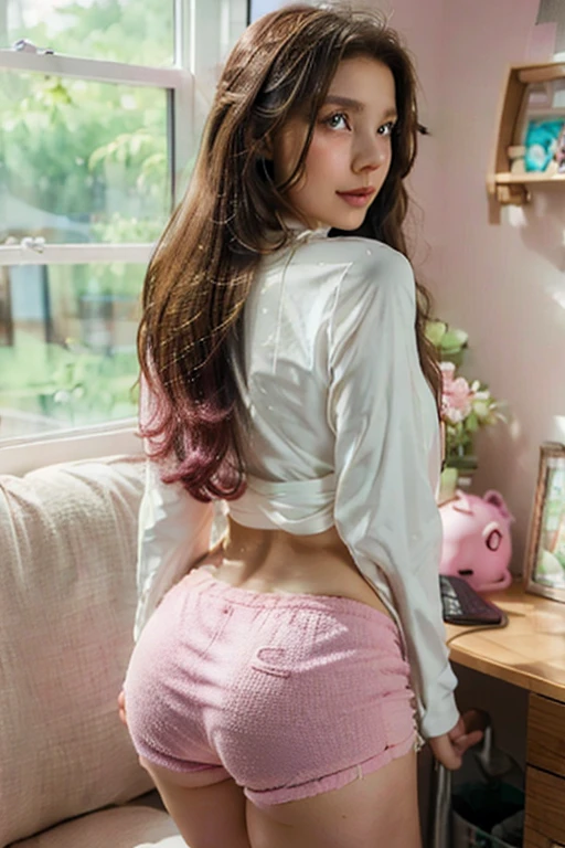 Tabletop、supreme beauty、masterpiece, (Stock Highlight 1.3)、 (Pastel colored long sleeve top 1.3)、(Panties 1.3),Slender,Japanese,line up,Dynamic Angle、 Attention to detail, Depth of written boundary, 135mm, Textured skin, Super detailed, high quality, Awards, 最high quality, High resolution, 8K, White skin,Natural light,stylish,Perfect composition、最high quality、Very detailed、masterpiece、Slender body,Beauty、Age 25、At the office、(Random hairstyle)、Big Ass