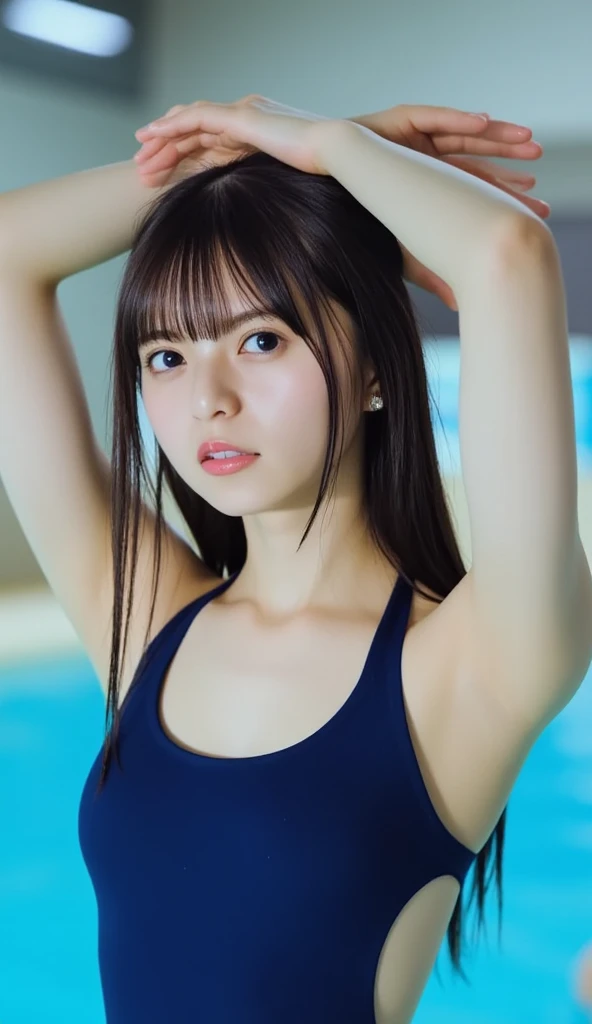 Beautiful Japanese woman, double eyelids, sharp, young, childish, 17 years old
Skin, round face, long face, flowing bangs, inza
Tokyo, DSLR, short, adorable, 18 years old,
Wearing your school swimsuit and tying your hair,