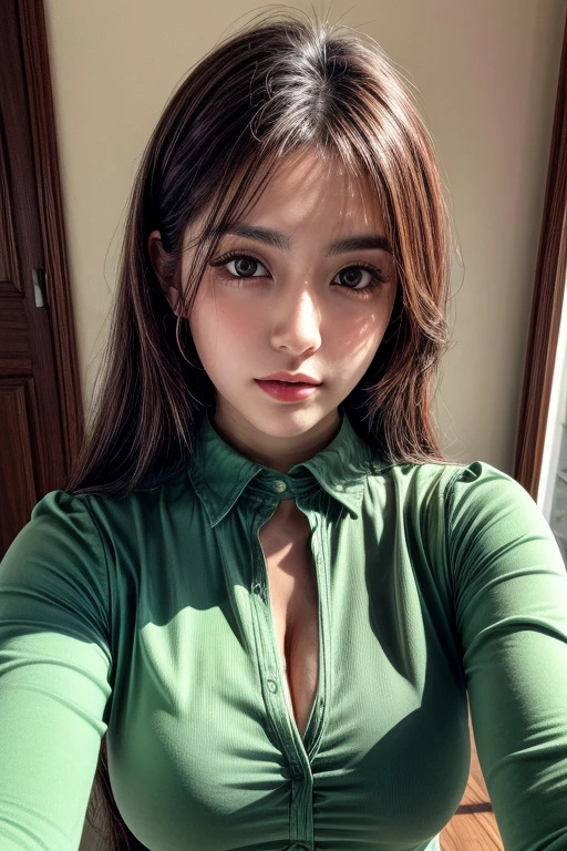 (((best quality))),(((very detailed))),(((masterpiece))),illustration,((Beautiful one,female soldier,alone)),(short black ponytail:1.2),((slim,thin)),((,flat chest)),determined,professional,conduct,(light green collared short-sleeved shirt:1.3),(dark green pleated skirt:1.2),(slim 다리:1.2),army,membership,background,army conference room,wall,map,battlefield,strategic points,representation,(large red flag),national unity,power,seriousness,piano,important discussion,rigid posture,Focused Expressions,trust,conventional customs,bright and intense eyes,situation analysis,contribute thoughts,idea,attractiveness,strong,Intense atmosphere,freeze for a moment,essence,striking appearance,(night view:1.2),((in front,upper body))