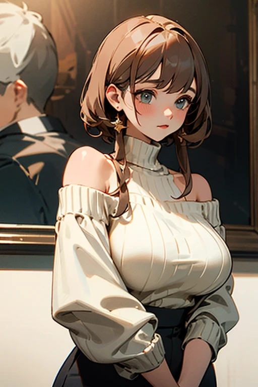 ((Best quality)), ((masterpiece)), (detailed), 1 girl, off shoulder sweater, ???????????, Anime