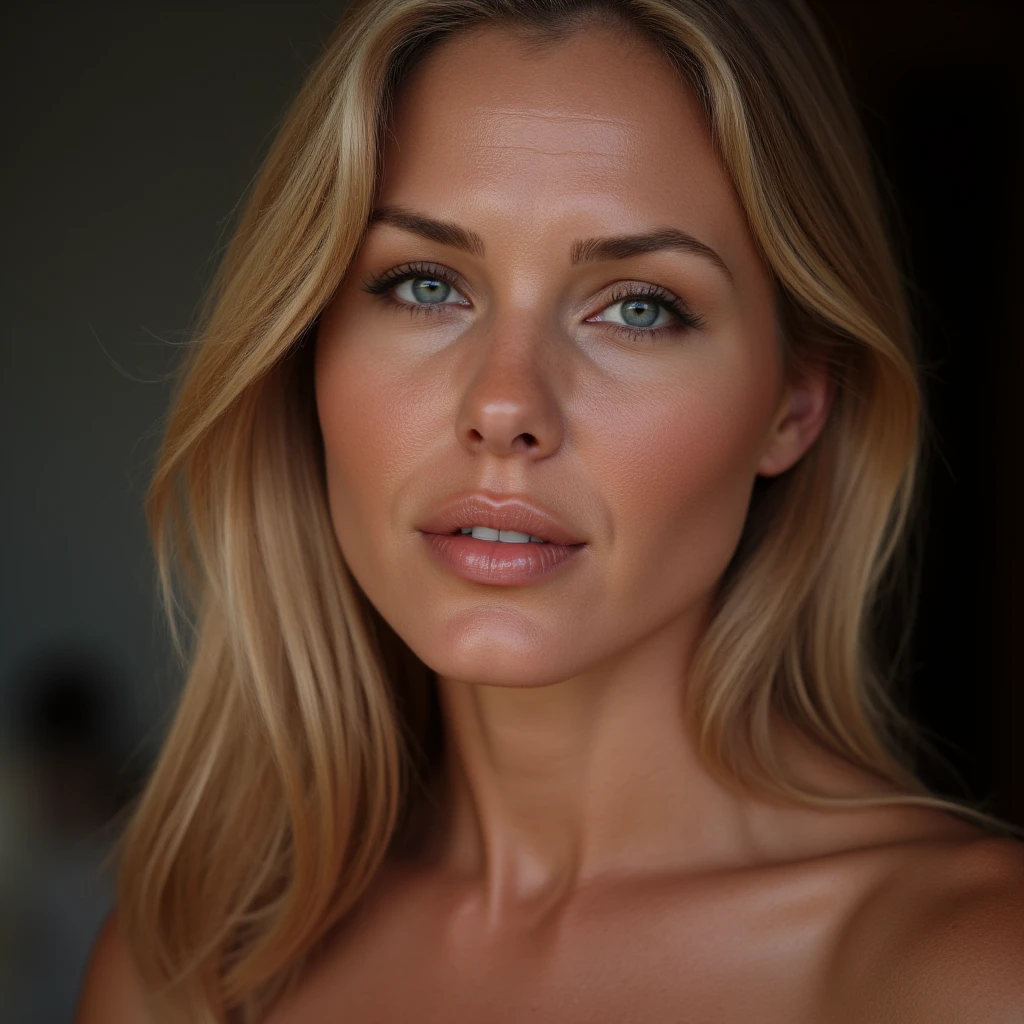 (full nude),(1woman),blonde,(office hairstyle),(full body),from front standding,(8K, Masterpiece, RAW photo, Best quality, detail:1.3), (ultra realistic:1.4, scenary, 8K), Depth of field, Cinematic light, (ultra realistic face), (complete standing pose:1.2), expressionless, stoic face, (updo hair:1.0),