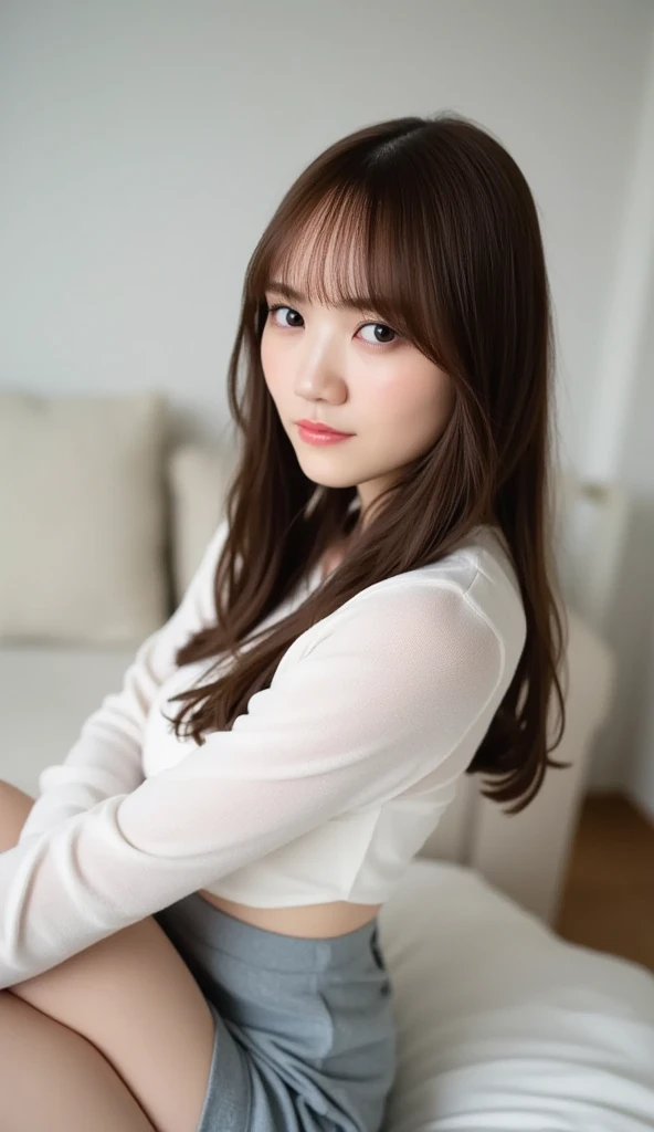 Selfie、Upper Body、Black clothes、Light clothing、Laughing、bed、Lying down、semi-long、Highest quality, figure, Super detailed, In detail, High resolution, 8k wallpaper, Perfect dynamic composition, Beautiful attention to detail, dress,Medium Hair, Small breasts、Natural color lip, Random sexy poses,smile,24-years-old