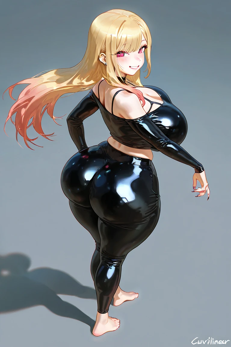 ((best quality)), ((masterpiece)), (detailed),
((Very large breasts))
((young woman))
(High target)
(Cleavage)
(Dark blue long hair)(biggest breast)(huge breast)(large breasts)((Hourglass figure))((Pelvis larger than shoulder blades))((wide pelvis))((Fitness Model))
blue eyes standing
(((Half Body)))
(((black latex suit)))
Tokyo, Japan