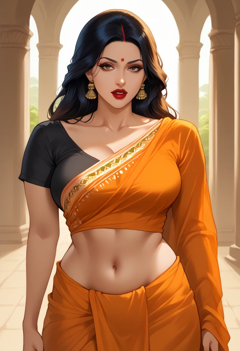 Wearing a sexy satin saree with strapless Bra, sexy Indian housewife, Looks like Indian Actress Nayanthara, actress Nayanthara, mallu, mallu aunty, desi aunty, full figured mature beauty,  sweaty skin , shining skin, sweat, attractive figure, 48 years old, desi milf, desi aunty, a close up of a woman in a red dress in a bedroom, inspired by Avigdor Arikha, sleek!!!, indian super model, wavy hair combed to one side, actress, by Jitish Kallat, smoldering, intense smoldering, fashion, an angel, print ready, with a dramatic looking, inspired by Sudip Roy, seductive look, sexy Saree queen, sexy Saree fashion, seductive Saree,  wear saree, sizzling hot Beauty, 