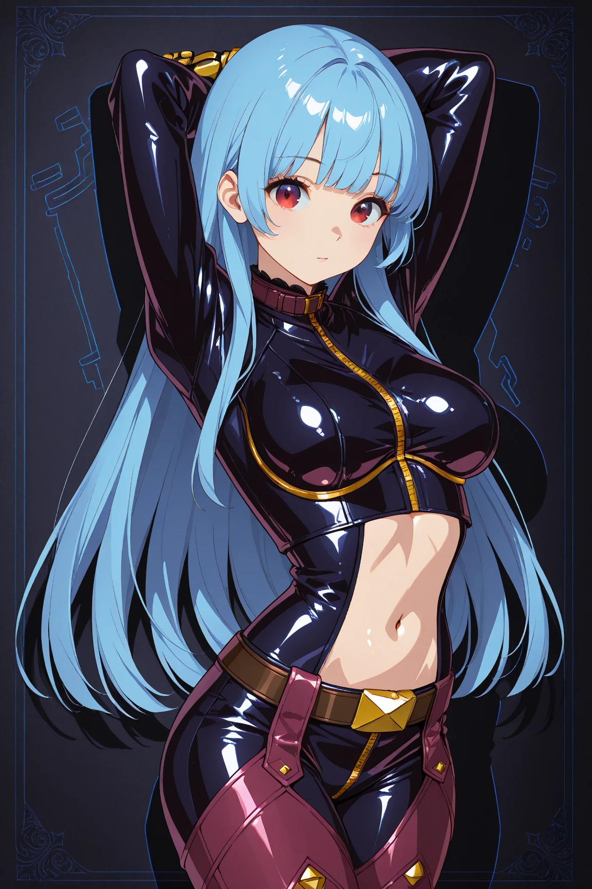 masterpiece,highest quality, Unreal Engine, Ultra-high resolution, Very detailed,
One girl, Waist, thin, (Muscular:0.8)
Round Breasts, Big breasts, bold face, Lips parted, Observe your audience,
Are standing, sexy pose
Waist shot,
Simple background anime style, Key Visual,
Light blue hair, Red eyes, Long-haired priest \(dq3\)
Orange bodysuit,Mitra,Tabard Elbow Gloves
