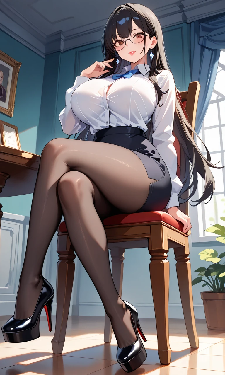 (best quality, 8k, highres, photorealistic:2.0), (solo, one girl:2.0),(lighting: strong),(lighting: front),(very muscular girl:2.0),(bodybuilder girl:1.5),(shiny skin:1.5),(brown hair color:1.5),(Bend your legs and open your thighs:1.8),(black loafers:1.5),(light blue blouse:1.6),(collar blouse:1.2),(long sleeve light blue blouse:1.3),((tight blouse:1.7)),(Emphasize cleavage:1.2),(short socks),(white socks:1.1),((blue pleated skirt)),((blue skirt)),((open blouse button)),((Wearing lace panties)),((Girl leaning on an old leather sofa)), very beautiful Japanese girl, Blush brown makeup , dark eye makeup,(Hold loosely clenched fist in front of face:1.7),(girl with open mouth:1.4),(Instructing viewers to perform a self hand job:1.3),(Gesture to give you a hand job:1.3),(very smiling girl),(Instructing viewers to masturbate themselves:1.3),(licking gesture:1.3)