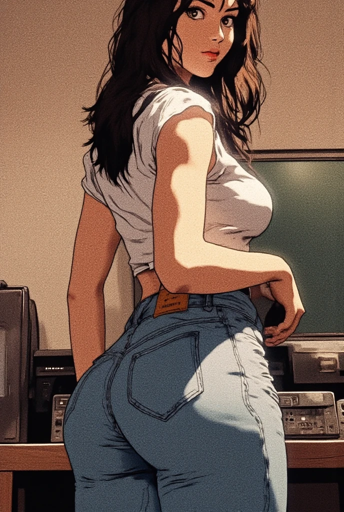 (cowboy shot),zenin_maki,ponytail,glasses,bangs,green hair,brown eyes,large breasts,slender,(white gym shirt, short sleeve,gym uniform,dark blue buruma:1.3),see through,wet,sweat,(sleeveless), embarrassed ,blush,(((raise ASS:1.3))),(ass focus,from behind:1.3),(looking back,all fours:1.3),(cameltoe:1.3),
masterpiece,Noise Reduction,perfect anatomy,high resolution, ultra-detailed, ultra-detailed face,game cg,dutch angle ,beautiful detailed eyes,visualart,five fingers, perfect hands, perfect lighting, sparkling pupils,