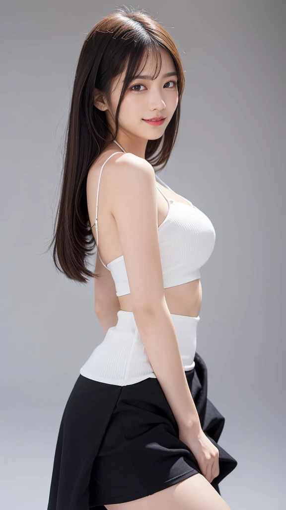 (Best Quality, masutepiece, Ultra HD: 1.3), 1womanl, (middlebreasts), Black hair, Blunt bangs, hair behind ear, hair over shoulder, (Long hair),( slender body shape), (Ultra Fine Face), Delicate lips,(Beautiful eyes), thin blush, Eyes are black, (perfect glossy skin, flawless skin, Glistening sweat:1.3),鎖骨, hairarmpits,View here, hide one's hands, See-through white blouse, White see-through tight mini skirt, (thighs thighs thighs thighs), pumps. White beret, bustshot,Broad-leaved forest