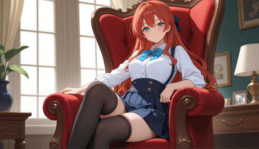 high quality, realistic touch, high detail, photorealistic, sister, girl who stays young, long body, transparent costumes, no underwear, too short skirt, big eyes, long eyelashes, long upper eyelashes, redhead and cute. Beauty, sexy Esbian, full body, bright blue eyes, red fairy wings, submissive smile, blushing cheeks, Kamimei, pose leaning on a Hogwarts office desk, slim waist, sleeveless, visible from the side, voluptuous thighs, gaze captivated, plump thighs protruding from the knee. High socks. Clothing with open sides. FULL HD 4K IMAGE WITHOUT IMPERFECTIONS PERFECT IMAGE