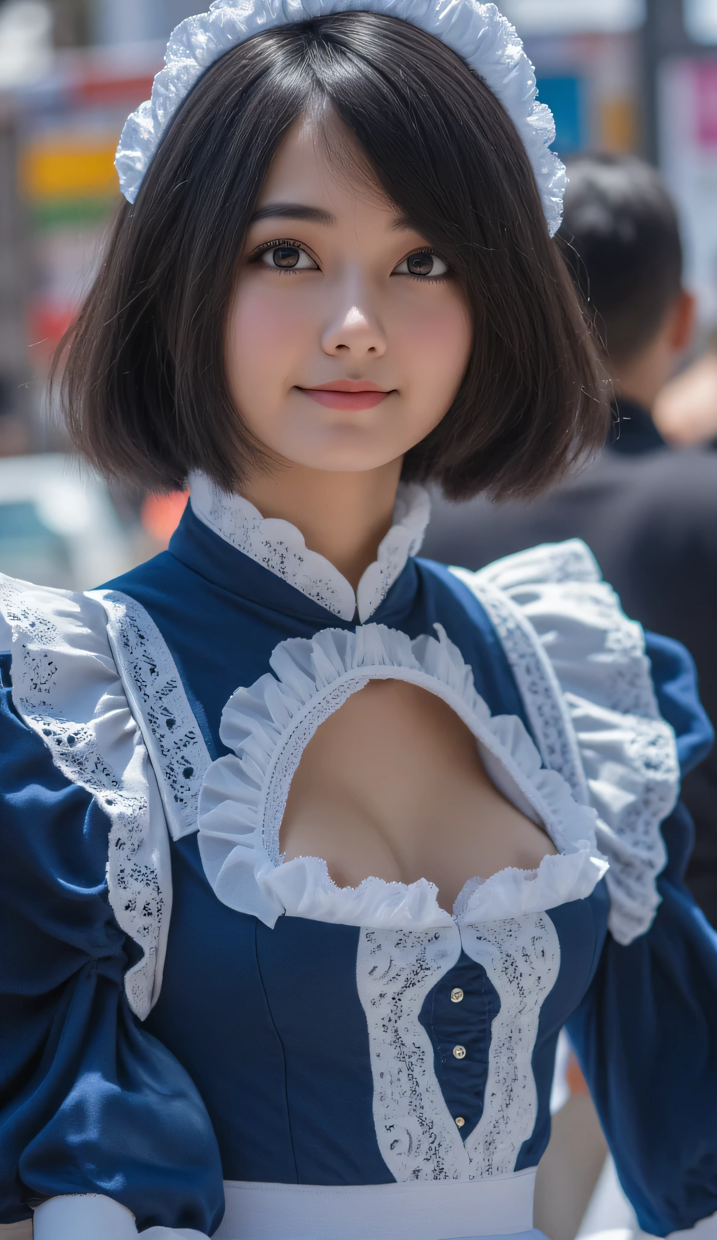 Tokyo, Shibuya Scramble Crossing, crosswalk, (8k, ultra-high resolution, highest quality, masterpiece:1.2), Masterpiece, best quality, illustration, ultra detailed, finely detailed, high resolution, 8k wallpaper, perfect dynamic composition, beautifully detailed eyes, (((She lifted her skirt with both hands to reveal her white panties))), 8k,super high resolution , top quality, masterpiece,rule of thirds,golden ratio,surreal,pictures, 1 woman,( girl:1.3),cute,cute顔, Beautiful Eyes in Every Detail , 細かくdetails,mature woman,princess,Full body,black hair,Short Bob,ID photo, luxurious and beautiful ,( famous Japanese idol girl),Booties,(((detailed blue and white Edwardian maid outfit 10.0)))(((luxury Edwardian maid costume)))(((girl in a blue and Edwardian maid costume))),(((smile with raised corners of mouth))),((((Dynamic Dressed Nipple Massage 5.0))),(((dress up in a charming chest 5.0))),((( dynamic posing)))(((smile with raised corners of mouth))), very delicate expression , delicate eye description,healthy body, ((Female 1)), Height: 160cm ,( thin waist in the video department:1.4)、( Beautiful :1.4), pink lips,Profile ,((( ideal figure))),Small A Cup Bust :2, portraits:2、 PERFECT ANATOMY 、鮮明な details、 details,thin lips,Perfect and beautiful face ,完璧でcute顔, meticulous skin , perfect limb that wraps around the body,thin waist in the video department, surreal,Light and Dark,Fashion Magazine Cover,stage lights