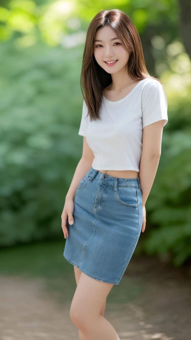 A girl wearing a very short miniskirt and showing her vulva