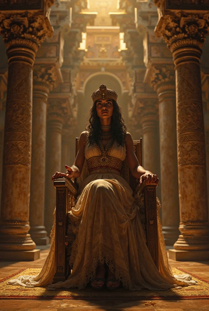 An authentic Iranian woman rules in Persepolis with her throne and precious jewels