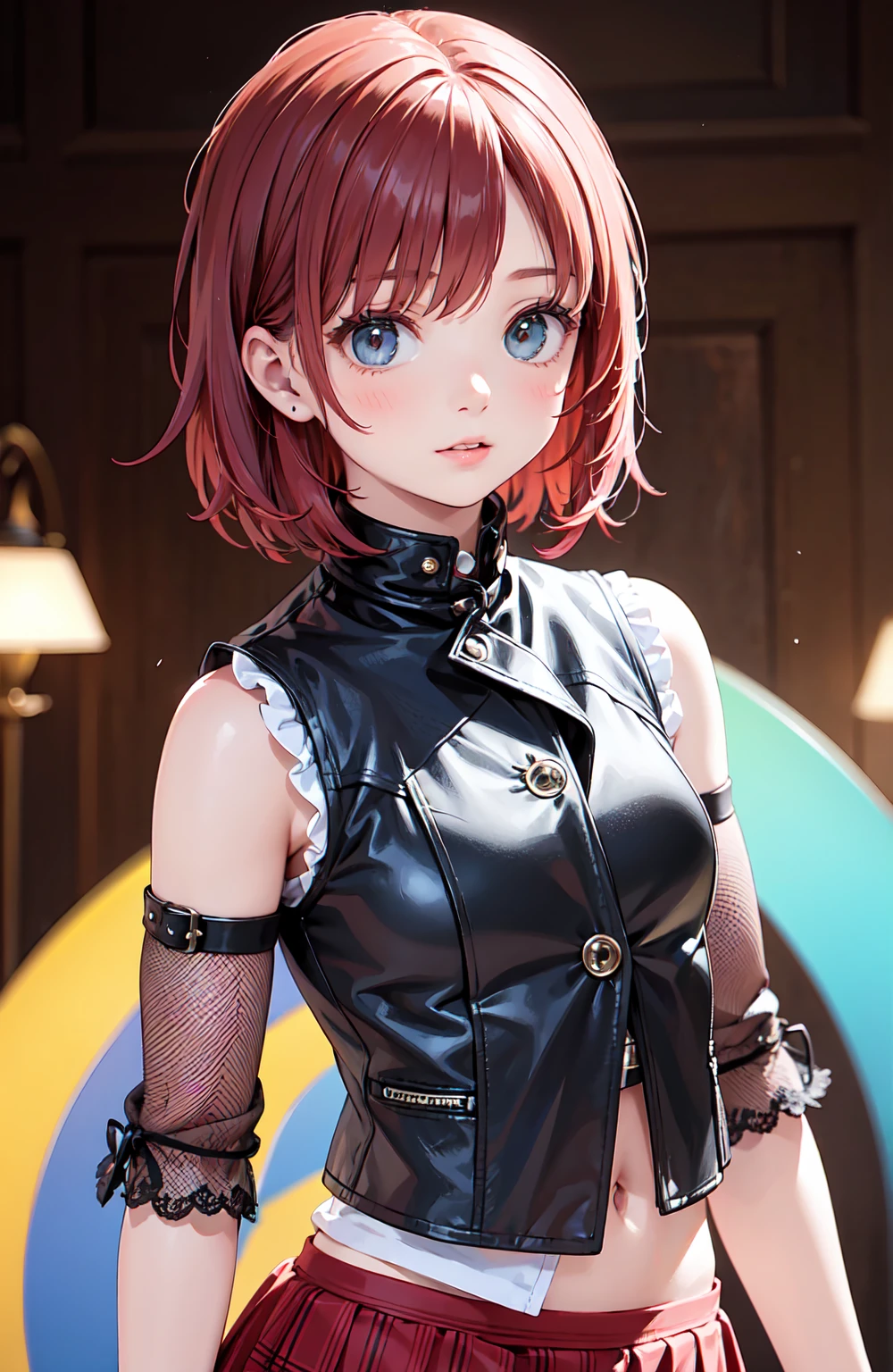 (1girl, solo, masterpiece, 4k, best quality:1.2, (((upper body))), best quality:1.2, NICE HANDS, COLORFUL, (perfect hands, perfect anatomy)), (((very realistic details))),
mela, gloves, black gloves, freckles, bare shoulders, bodysuit, makeup, collar, ahoge, fingerless gloves, belt, black bodysuit, lipstick, thigh boots, collarbone, nail polish, short hair, (((tight clothes))),
((small breasts, big hips, looking at the viewer)), sexy toon,
((simple background, white background)), <lora:GoodHands-vanilla:0.7>,