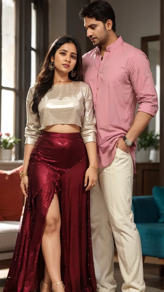 Style of Illustration: Contemporary Digital Art
Subjects: Illustration of a modern Indian couple
Important Feature: Fusion of modern wear with an Indian feel-good vibe
More Details: Stylish and trendy Western outfits blended with Indian elements
Pose: A feel-good and modern pose, radiating happiness and togetherness
Framing: Full-body illustration, capturing the couple's stylish attire and pose
Setting/Background: Plain and neutral background to emphasize the couple
Lighting: Soft and even lighting to enhance details and colors
Composition: Dynamic and engaging, conveying a sense of love and joy
Medium: Digital illustration for a clean and contemporary look
Artistic Style: Contemporary digital art, portraying a modern Indian couple in fashionable attire with an Indian touch.