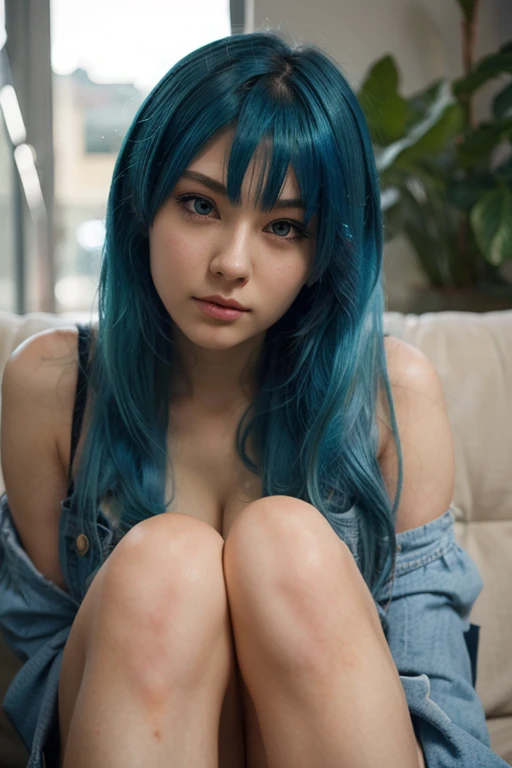 Belle fille, Asian model, 21 ans, electric blue haired model, En regardant la caméra, woman with a beautiful face, long hair woman, blue eye , sportive et sexy