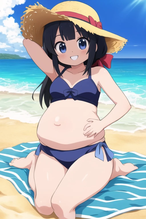 (masterpiece:1.3), (Absurd:1.3), (highest quality:1.3), The Hands of Guido Daniele, (Very detailed:1.3), (Best Shadow:0.7), (Processed Hair), One girl, alone, S1, aizawa ema, 16 years old, (medium Breasts:0.9), (pregnant:1.2), (thick thighs:0.4), (Black hair:1.4), Asymmetrical bangs, Blunt bangs, blue eyes, swimsuit, (micro bikini:1.4), (Black bikini:1.4), no bra, (nipple shape:1.0), no socks, cute face, panic face, (embarrassed:1.1), ocean, beach, outside,