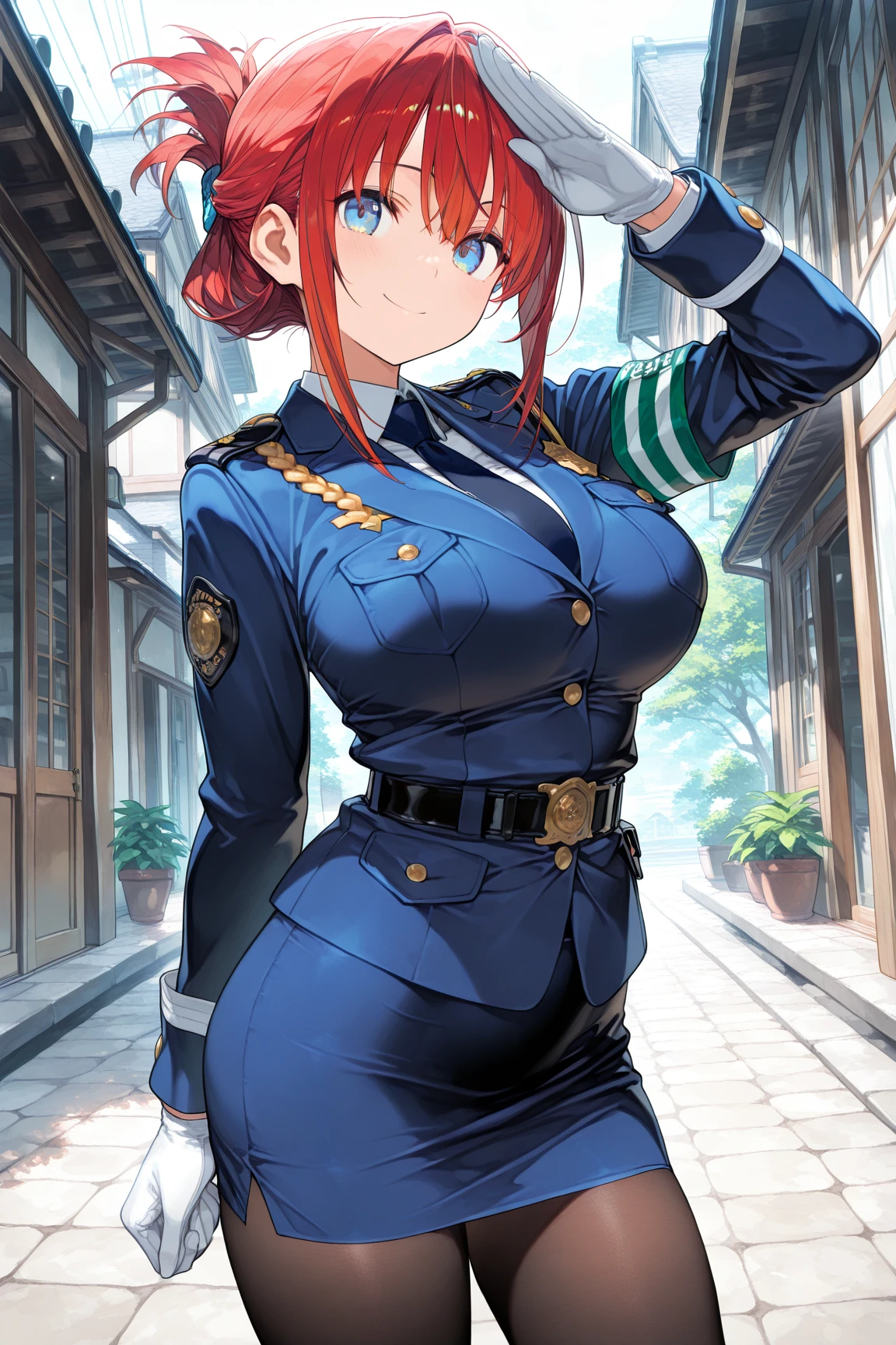 punctuation_9, punctuation_8_High above, punctuation_7_High above, fountain_アニメ, assessment_Em geral, 1 girl, cushion, mature woman, hair blue, military dress uniform, military skirt, white thigh highs, peak cap, 比基尼, sitting down, in four