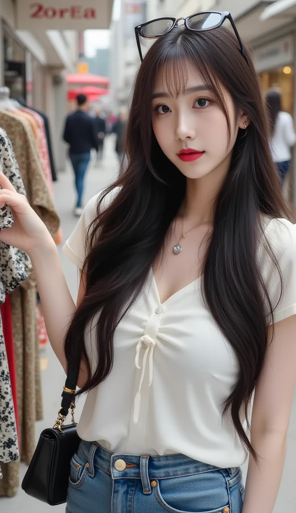 A perfect young female white-collar worker,Chinese big breasts,High picture quality,Works of masters,Black hair,Long hair shawl,Long hair flowing over the shoulders,Beach wave hairstyle,cropped shoulders,鎖骨,exquisite face,Hydrated red lips,((Wear colorful and stylish summer sailor suits))(red colour,blue colors,green color,Violet-orange,In pink,amarelo,Printed clothing),Kurfo,,Colorful pleated skirt,white stockings,Real Human,White interior wall background,CG rendering,16k,Stand up,Empty interior,Do not show your hands,Close-up shot