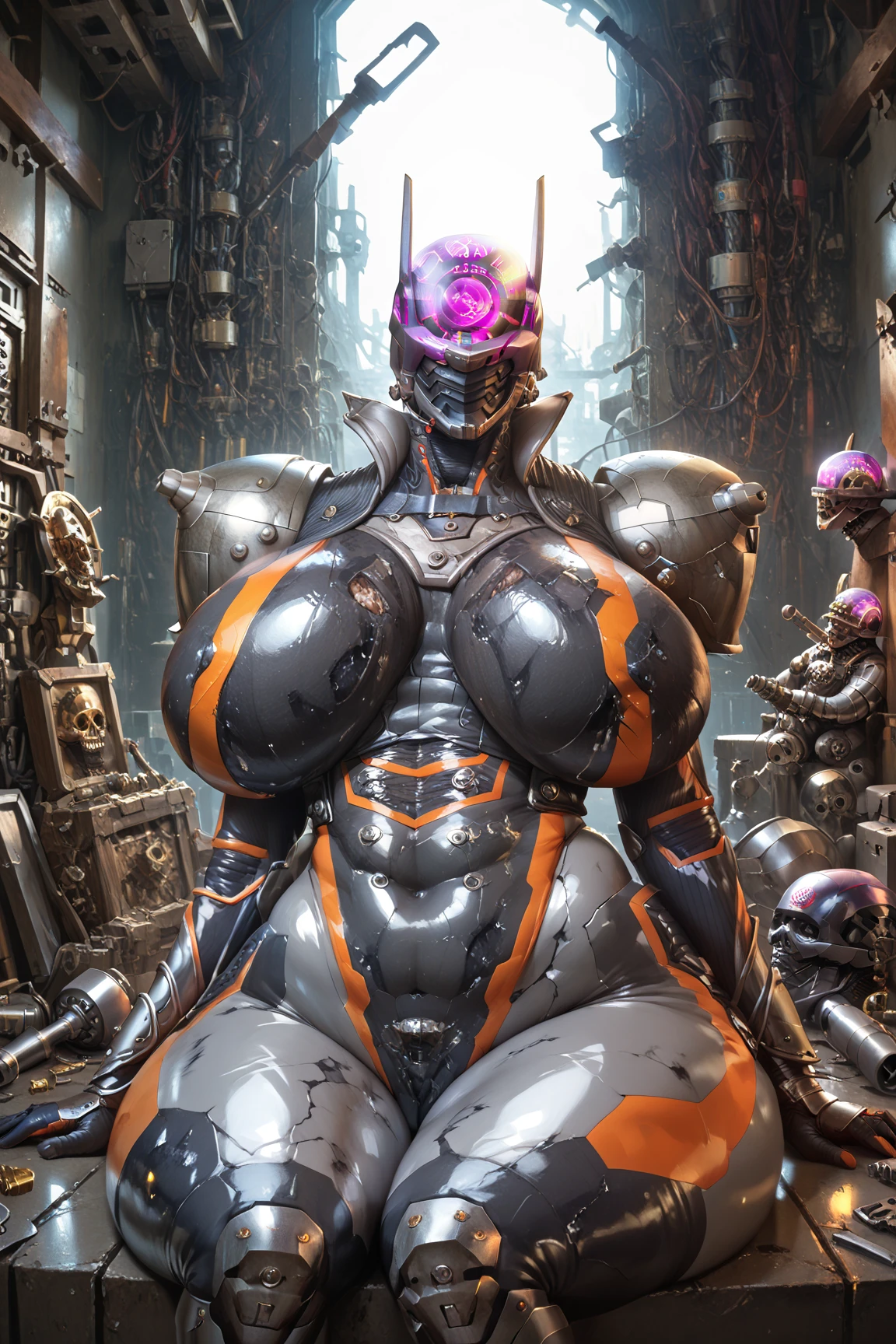 woman wearing ninja armor,(Extend your palm forward and shoot lightning:1.4),(Tactical open face mask:1.3),(body of:1.1),(Sensory:1.4),(plump big breasts:1.3)Showing cleavage,(Long legs:1.1),(Delicate eyes:1.3),(Delicate face:1.3),(Detailed weapons:1.3),(detailed body:1.3),(Full Body Esbian:1.5),(Thor in the background:1.5:),(Blurred Background:1.5),lifelike,(((On the table,Extremely detailed, Heavy mech, Hard Surface)))