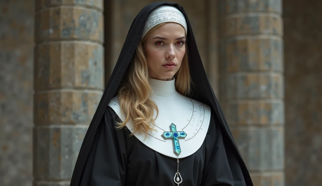 UHD, 4k, ultra detailed, cinematic, a photograph of Photorealism <lora:AnnaTorvSDXL-000008:1>, 40yo AnnaTorvSDXL wearing nun outfit, in a magical garden in an old medieval monastery, masterpiece, award wininng, UHD, Photorealism, often for highly detailed representation, photographic accuracy, or visual illusion., epic, beautiful lighting, inpsiring