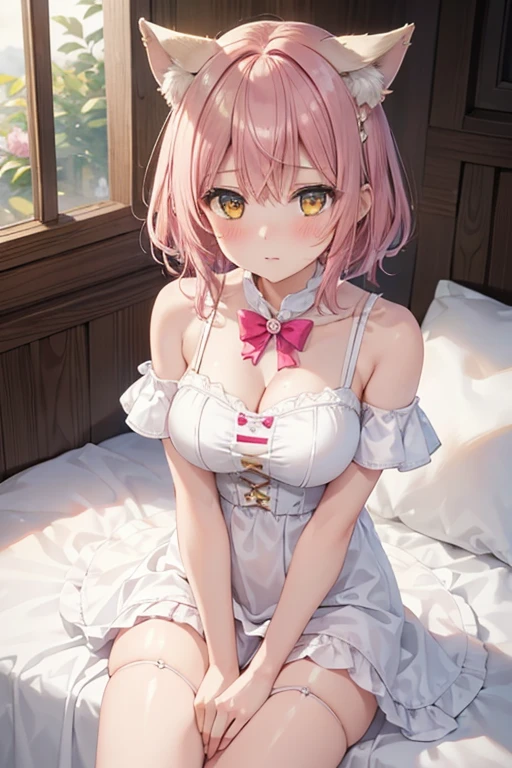 ((Lingerie model)), zoom, masterpiece, Highest quality, High resolution, Madoka Kaname, Madoka Kaname, One Girl, jewelry, Knee socks, Pink Hair, twin tail hair, Frills, White and pink ta outfit, ((Comfortably showing off your panties)), Short sleeve, Gothic Loli