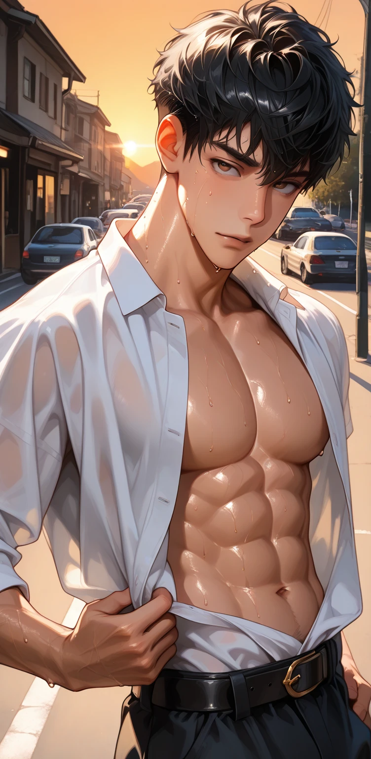 White hair,look at viewer,long jeans,topless,pose