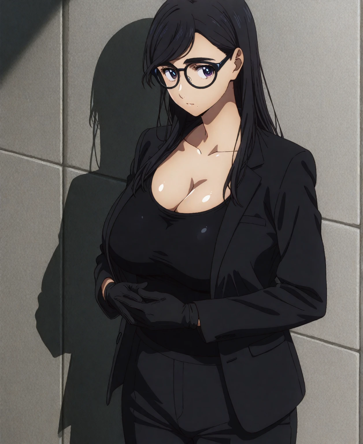 professional artwork, complex parts, line of sight, sharp focus, Detailed painting, photorealistic lighting, trending on Pixiv,(masterpiece:1.0),(best_quality:1.0), Ultra high resolution, ultra detailed, photo, 8 k, HDR, A high resolution, absurdity:1.2, 400 for the Kodak port, Granularity, sharp focus, hips:1.2, lens flare, (bright_color:1.2), (((in room, dark night area))), Annerose, 1 girl, mature woman, ((long hair, black hair:1.4)), (yellow eyes), big breasts, ((formal office suit:1.4)), soft skin, hair fences, (One:1.4), (upper body, covered chest, side boobs), seductive, hairy pussy, stockings, naked, legs spread