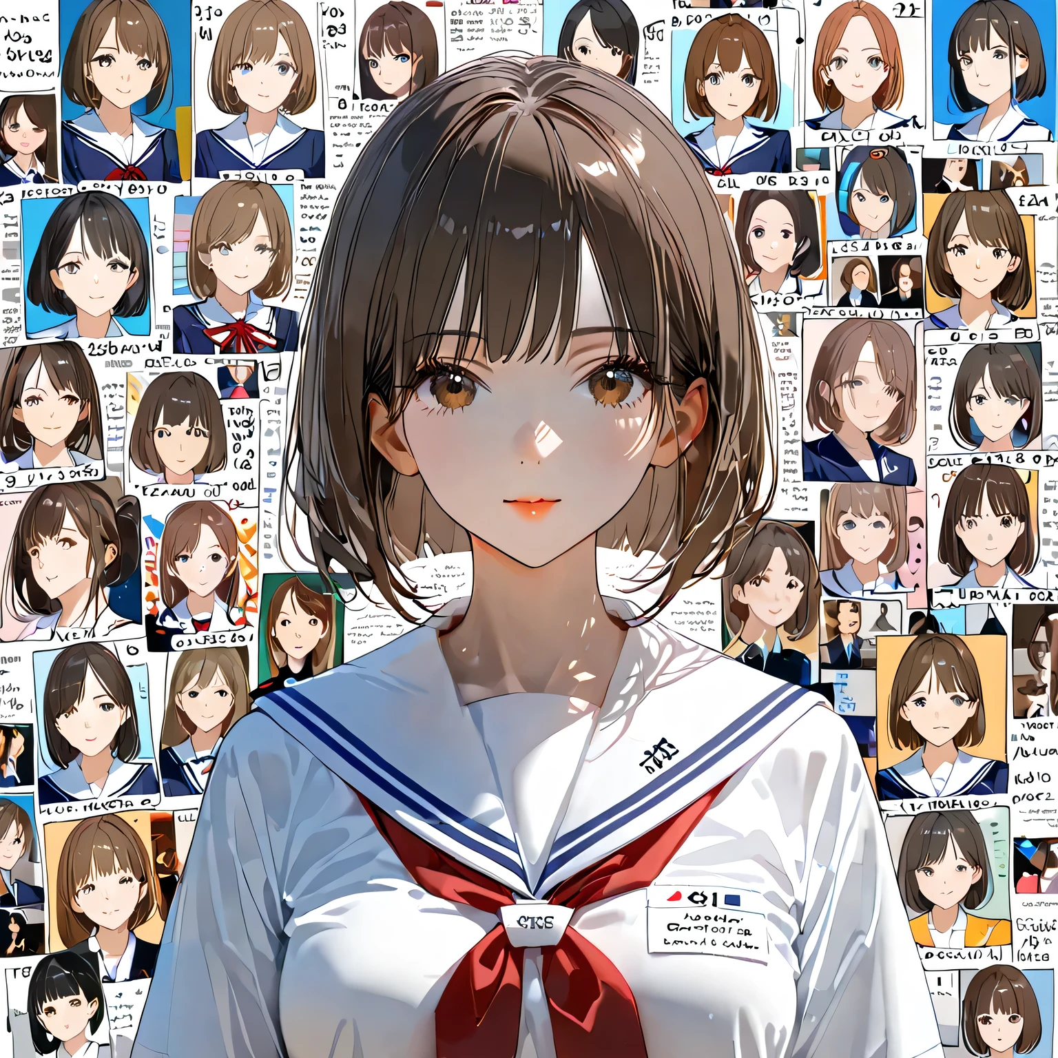 Conversation in Portuguese, high quality, 8k, ANIMATION, upper body portrait without people, Complex semiconductor circuit diagram and electronic circuit in the background, Adult Japanese Woman , A beautiful portrait of a modern Japanese woman , Characters and English Text Collages, Characters and computer circuits Japanese High School Uniforms:1.331, white sailor suit:1.331, summer sailor suit:1.331, typography with mathematical and English digital codes , bob cut hair, dark brown hair, This is a mixed media work, Collage of Characters and English Text Using English Text and Figures ,perfect configuration , appropriate placement for office casual, golden ratio, Expressed by Mixing Elements of Silence and Chaos ,