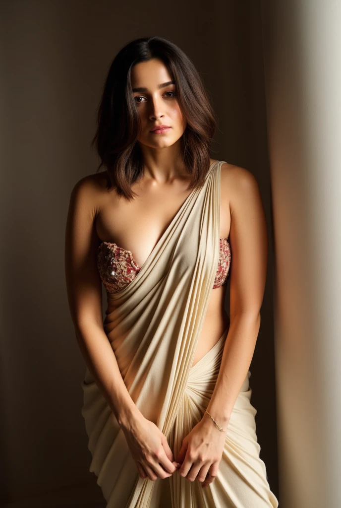 beautiful young woman,bhagyashree, in a strapless top with her hands on her head, armpit, supermodel body, wearing strapless top, midriff, fair body color, portrait, outside, portrait, eyes open, ward winning photo, best quality, upper body, nikon d850 film stock photograph 4 kodak 400 camera f1.6 lens rich colors hyper realistic lifelike texture natural lighting trending on artstation cinestill 800, (100mm lens)
