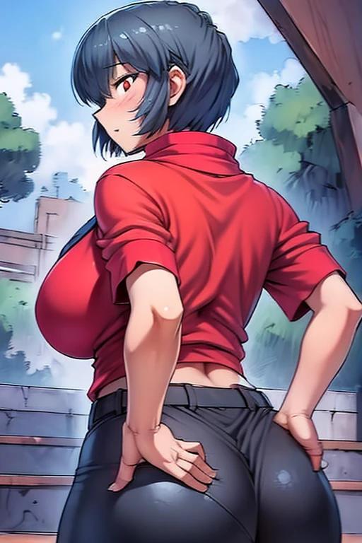 Family guy , milf, big , Better quality ,lips , Looking , black hair, tomboy hairstyle, bowl cut hairstyle, short hair, red shirt , solo ,Huge Breasts , short skirt ,Full body , BLUE pupils, on the floor, blowjob, huge penis, on her knees, kneeling,