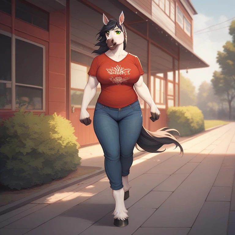 by darkgem, by duase, by BNG, by sligarthetiger, solo, 1girl, sergal, anthro, female, older woman, bodybuilder, muscular, thicc, (round glasses:1.4), (white fur:1.3), (black hair:1.3), furry body, wide body, wide hips, thick thighs, big arms, (huge breasts:1.1), (heavy breasts:1.3), nipple outline, highly detailed eyes, milf, orange tank top, bare midriff, cleavage, large areolae, blue jeans, lowrise jeans, bare midriff, visible thong straps, Masterpiece, best quality, absurd res, highly detailed, cleanly drawn eyes, park environment, cute smile, standing upright, casual posture, buff, holding a smoothie