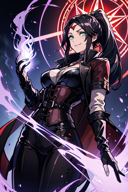 depicts a modern-day witch who has embraced the world of cybernetics to enhance her magical abilities. The artwork should convey the enchanting blend of traditional witchcraft and futuristic technology. Here are some specific elements to include: The Witch's Lair: The setting should be a cozy yet slightly eerie room, filled with magical books, crystal balls, potion ingredients, and antique furnishings. The room should be dimly lit by candles and a soft, mystical glow emanating from her cybernetic enhancements. The Cyborg Witch: The central focus of the artwork is the witch herself. She's a striking figure with a mix of traditional witch attire and cybernetic enhancements. Her clothing should have a witchy, occult aesthetic, with flowing robes, a pointed hat, and an intricate pentagram necklace. Her arms, however, have been upgraded with cybernetic components that incorporate magical symbols and glowing runes. Magical Interface: The witch is in the midst of casting a spell, with a holographic, touch-screen interface floating before her. This interface includes spell incantations, arcane symbols, and digital components, demonstrating her fusion of magic and technology. Spell Ingredients: On a nearby table, there should be a collection of spell ingredients, like herbs, potions, and magical artifacts. Some of these items may have been modified with cybernetic enhancements, blurring the line between the natural and the technological. Familiar: The witch's familiar, perhaps a cat or raven, should be present in the scene, serving as her magical companion. The familiar could also have subtle cybernetic enhancements or glowing eyes. Glowing Runes: The room should be adorned with ancient symbols and glowing runes on the walls and floor, contributing to the magical atmosphere. Aetherial Lighting: Use a combination of mystical, ethereal lighting and cybernetic glows to create a captivating interplay of light and shadow. The contrast between the tradit