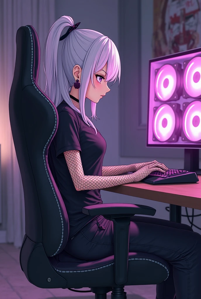 adult anime character in white sexy clothes 2d playing games on pc