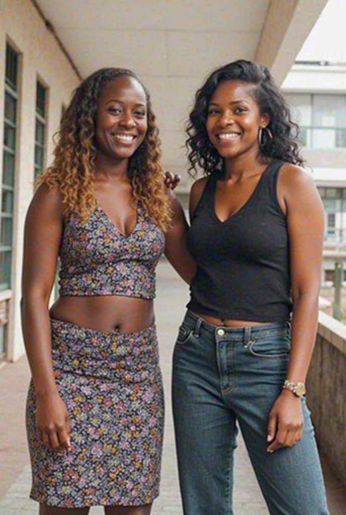 Two 20-year old sexy and hot Nigerian female prostitutes, standing outside their lecture hall, discussing 