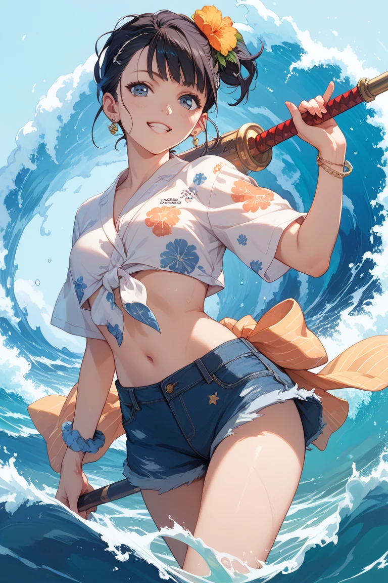 masterpiece, 8k, girl, Small breasts, 12 years old, One Girl, On the Sea, calm, Sprinting, With open arms, one piece, No underwear, Not wearing a bra or panties, smile, Light of the sun, blue sky, Spectacular