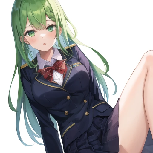 Kizi, highr, high school senior,pupils,Green hair,Green hair color,Bluish cast, Open chest and breasts,Blue_and_Green hair, Detailed beautiful eyes,navy blue eyes, evilsmile, medium boob, Open navel,Bigchest ,Big breasts Thin waist,teens girl,Tsundere,haughty,medium thigh,Fleshy legs, Long legs,校服, Japan School Uniform,JK school uniform,Long black stockings,Hi Silk, Detailed clothes, tmasterpiece,charact,Dejected,Hi Yinran,Dull hair,