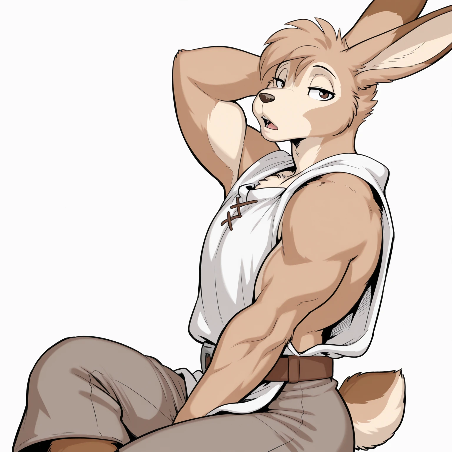 male anthro white rabbit in his white briefs, shirtless