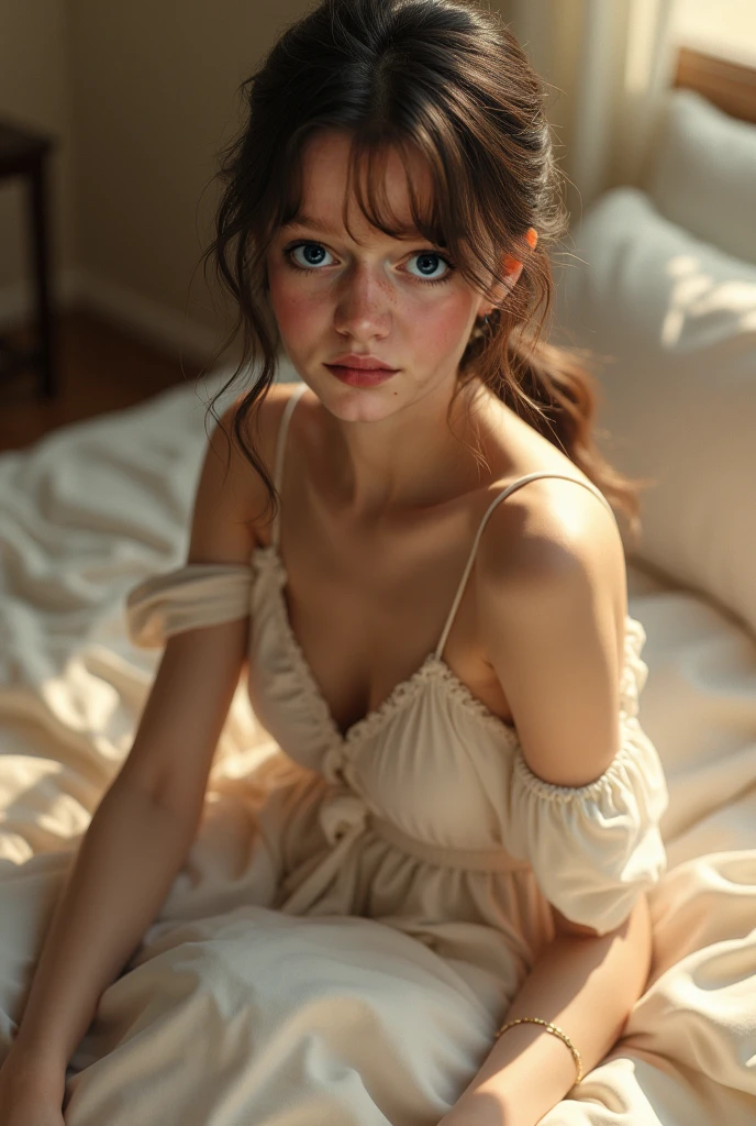 Das realistische Foto zeigt die Hochzeit von Emma Watson. Sie steht neben ihrem sehr dicken Opa. Schlafzimmer.