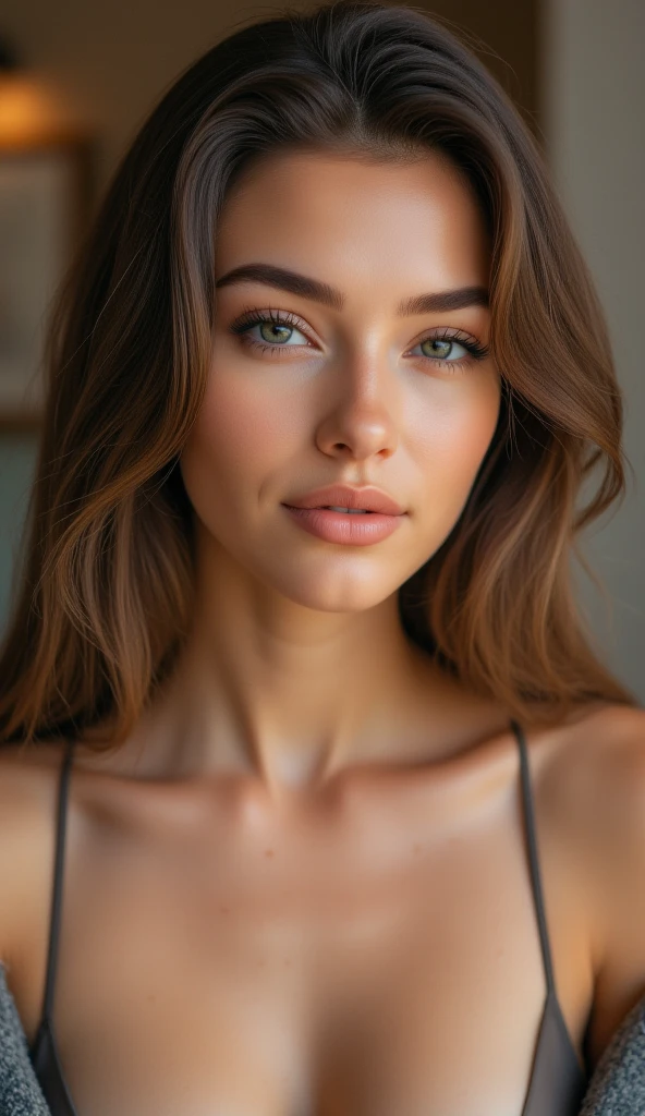 1woman, (Ultra realistic, high res), (highly detailed eyes, highly detailed hair, highly detailed face, highly detailed plump lips), (off shoulder with open breasts), breasts, upper body, caute smile, (best quality:1.4), Raw photo, (realistic, photo-realistic:1.37), professional photography, cinematic light, (fine face: 1.2),