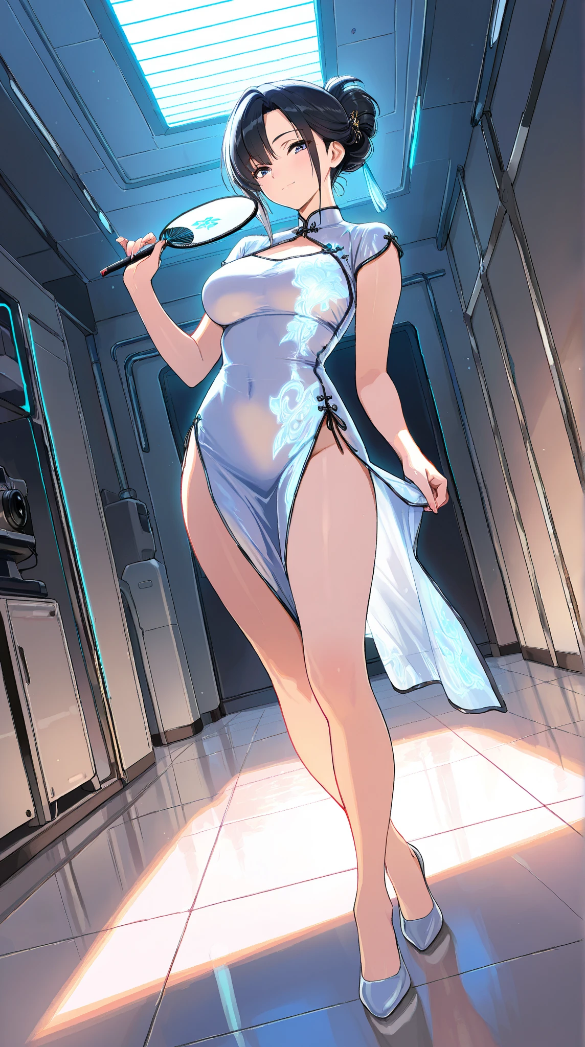 1female,45 yers old,Married Woman,熟妇,mature,plumw,extremely large bosom,Big breasts Thin waist,long leges, 独奏,(Background with:,star war,Huge spaceship,deathstar,) She has long pink hair,bobo head,,seen from the front, Stand in a spaceship, mostly cloudy sky,(((tmasterpiece),(Very detailed CG unity 8K wallpaper),best qualtiy,cinmatic lighting,detailed back ground,beatiful detailed eyes,Bright pupils,Black eyes,Snow-whiteskin,Redlip(Very fine and beautiful),(Beautiful and detailed eye description),ultra - detailed,tmasterpiece,))facing at camera,A high resolution,ultra - detailed),laughingly,revealing breasts,Bare genitalia, Bulge,legs are open,Raised sexy,Camel toes,Flushed complexion,Desire for dissatisfaction,frontage,(Wearing:headset on head,baseball cap,Transparent apron,Transparent white hanfu)cyber punk style