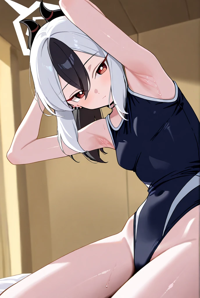 Fairy Knight Lancelot (destiny), 1 female, alone, Long Hair, chest, bangs, underwear, tail, Gray Hair, Top-down Bottom-up, flexible, Body pattern, Armrest, Jack-o'-Challenge, Hands on the ground, Viewers showing their backsides, Backwards, Viewer seen from behind, Rear-facing camera, dorsal position, Viewer facing the butthole、,anusを視聴者に向けている,anus